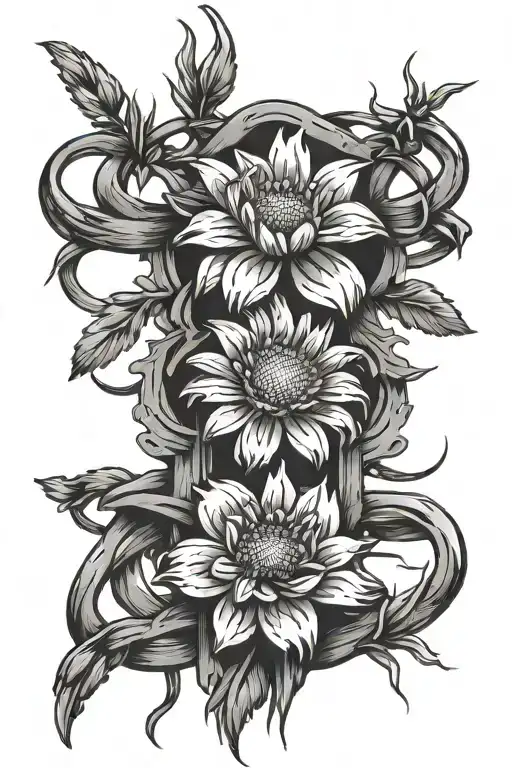 Barbwire Intertwined With Daisies And Indian Paint Brush