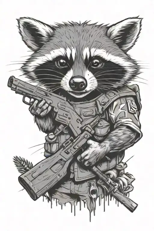 Realistic Raccon Holding Gun In One Hand With Trash