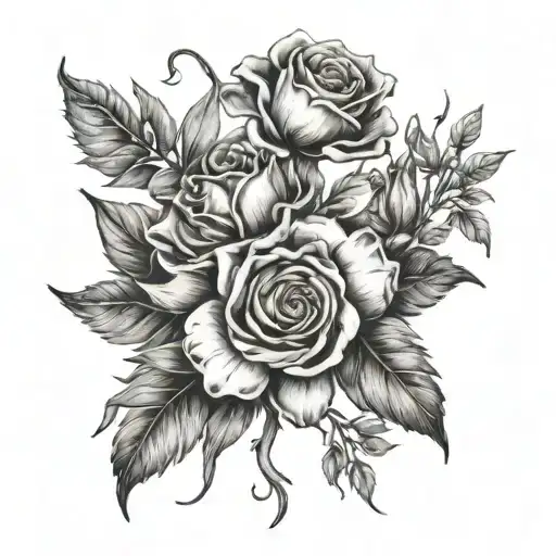 Birth Flower Bouquet With Nail Through The Roots