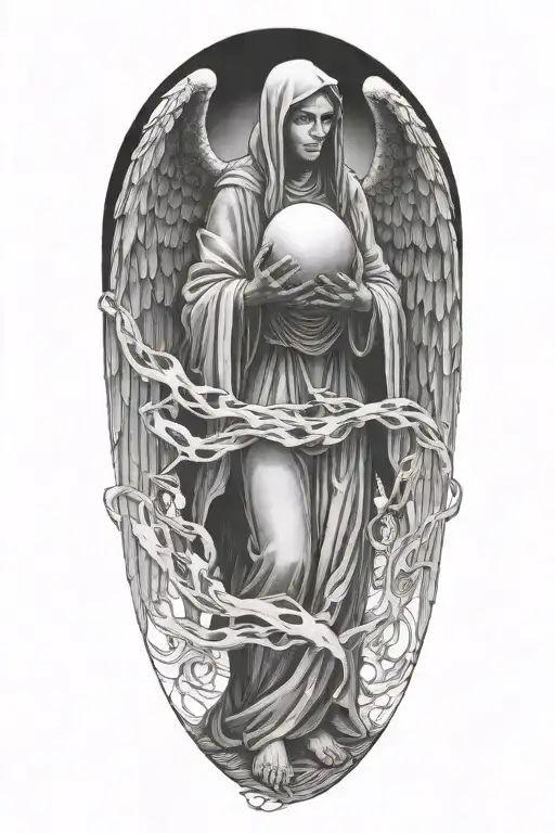 Cloaked Shadowy Angel With Glowing Ball In Hands