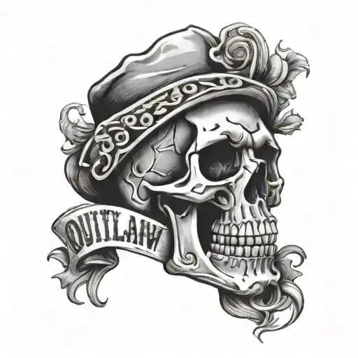 Skull With Words Outlaw