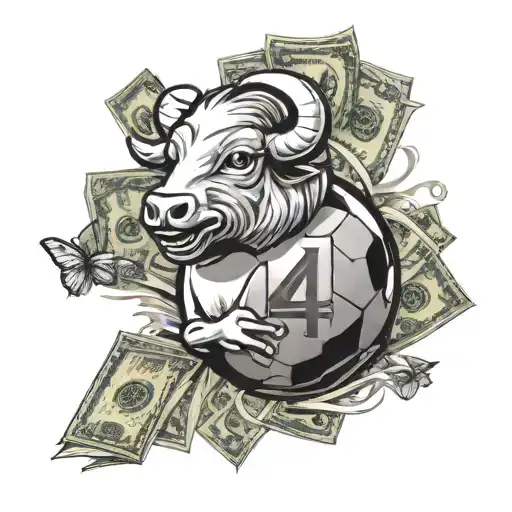 A Football With Number 4 In It Surrounded By Money And Aries Sign