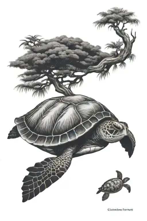 Sea Turtle And Cypress Tree