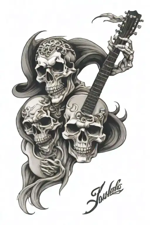 Skulls And Guitar Intertwined