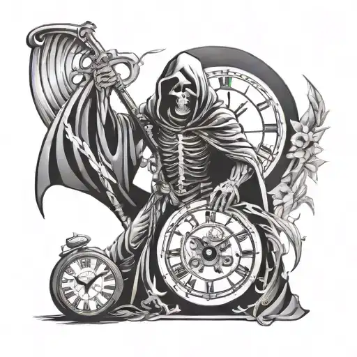 Grim Reaper With Scythe With Clocks