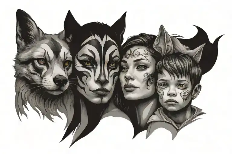 Mother With Two Son Looking