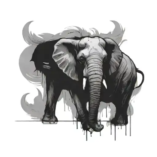 Black Sketch Elephant Surrounded