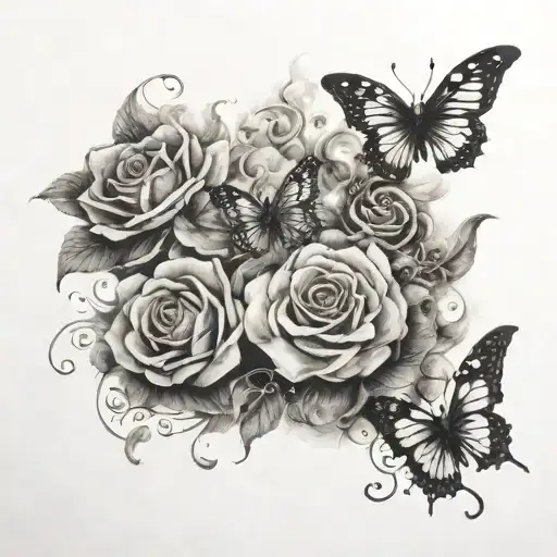 Tatoos Torn Skin Scripture With Magic Smoke Rising With Fire Butterflies With Flowers Going Around