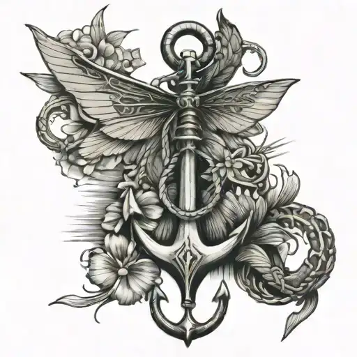 Anchor With Dragonfly Hovering