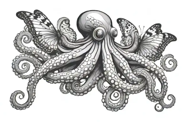 Octopus With Butterfly And Trident
