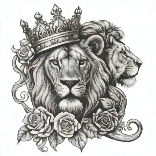 Rose Et Lion Wearing A Crown