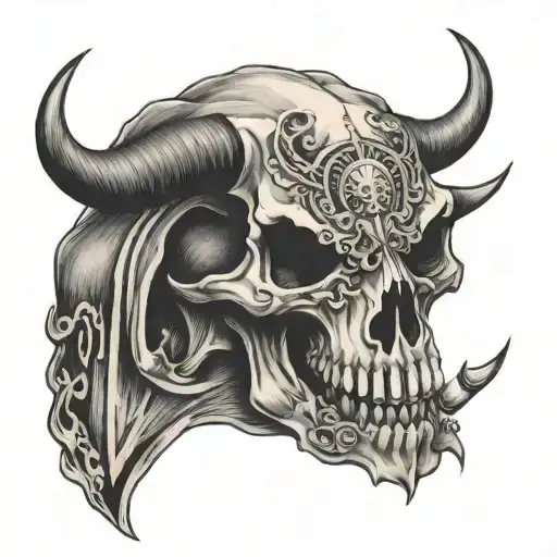 Chest Tattoo Bull Skull Neo Traditional