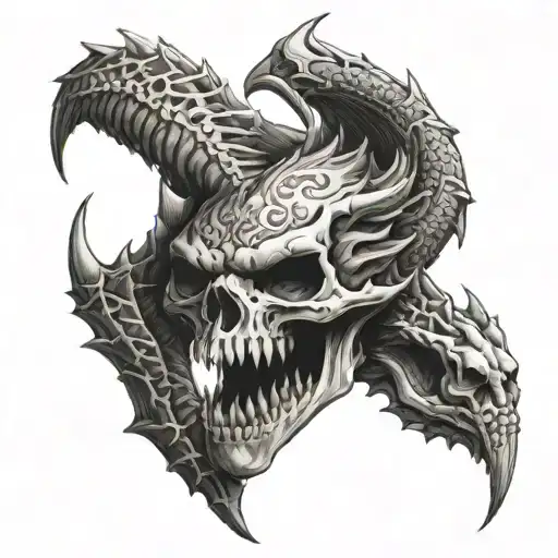 Dragon Skull Evil Hand Tattoo Symmetrical Design