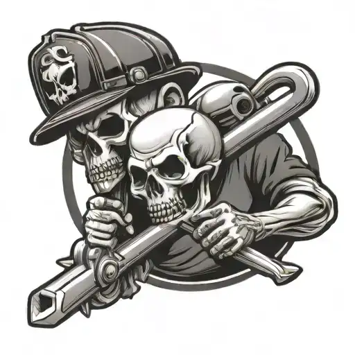 Skull And Plumber Holding A Wrench