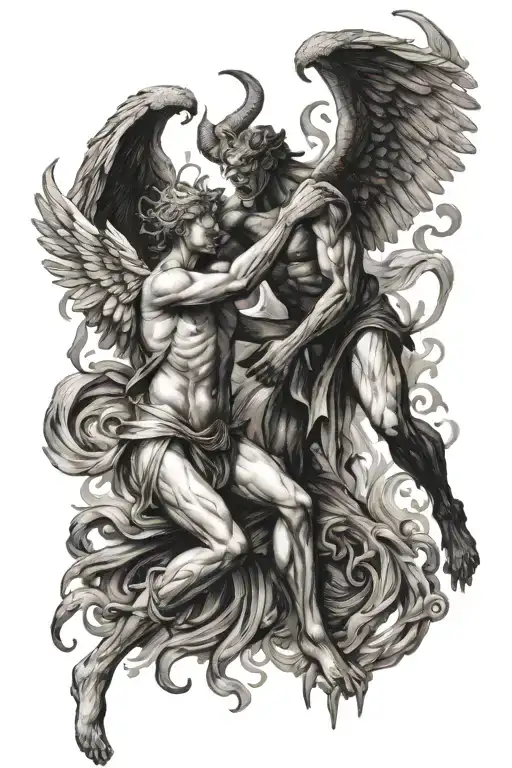 Angel And Demon Fighting Each Stance