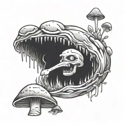 A Half Moon With A Face Mean Looking Chewing On Mushrooms