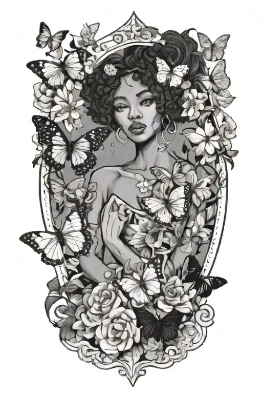 Strength Tarot Card Black Woman Butterflies Flowers