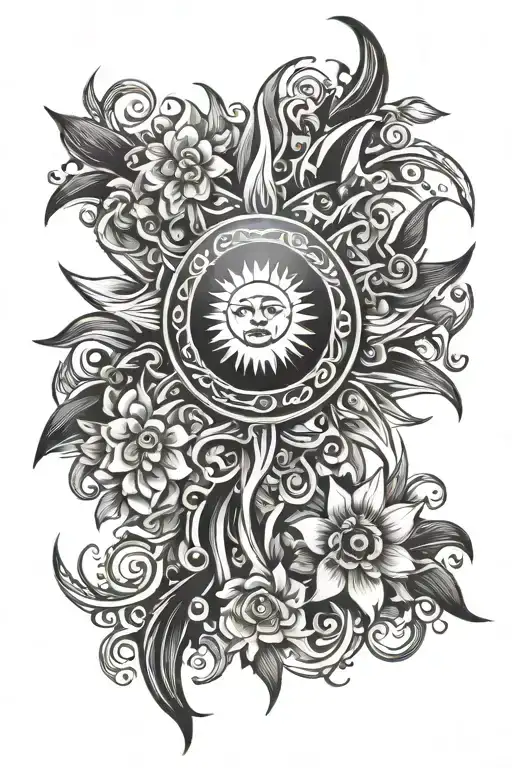 Sun Tribal With Flowers Coming