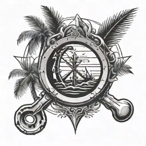 Broken Trident Surrounded By Palm Trees Looking Through Lens