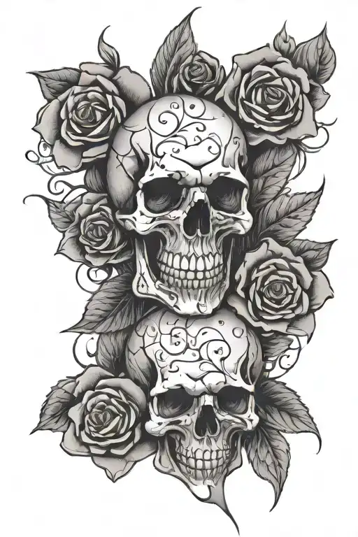 Skulls With A Rose Wrapped In A Cross