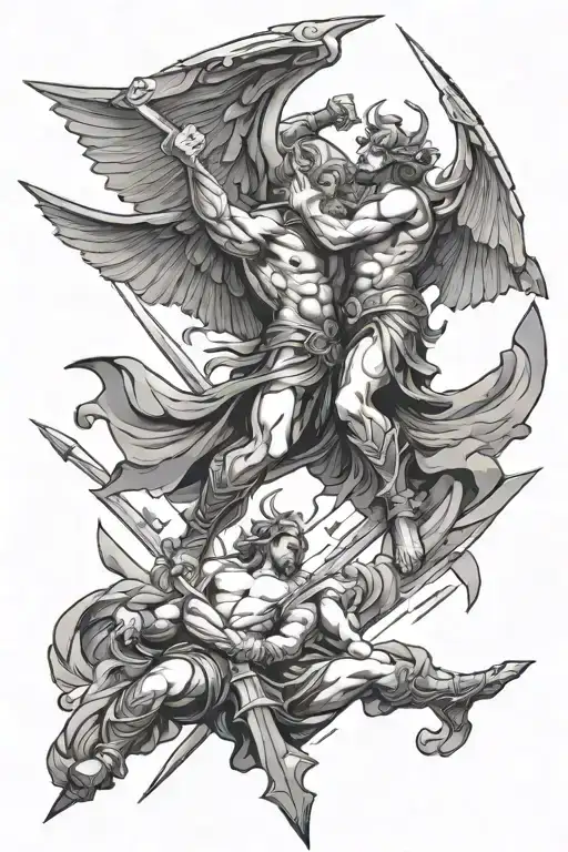 God And Angles Fighting Evil