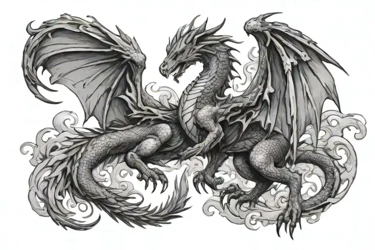 Dragon Fighting Griffin Soaring
