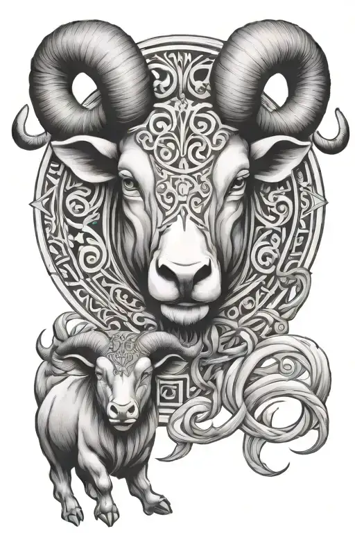 Separate Bull & Ram With Gemini Symbol Intertwined