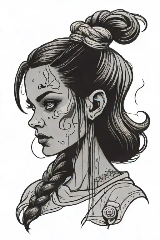 Simple Cartoon Frankenstein Girl With Pigtails