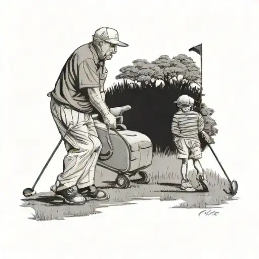 Grandfather Golfing And Grandson Watching