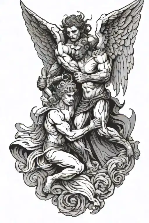 Angel And Demon Fighting Each Stance