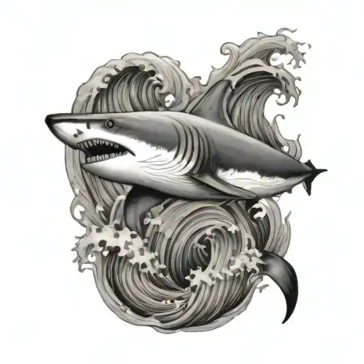 Shark And Waves Crashing In The Background