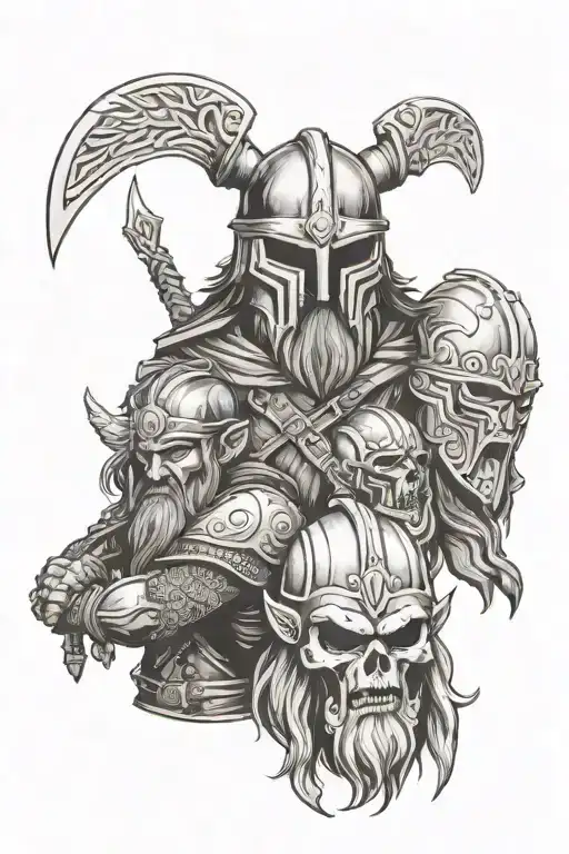 Viking And Anglo Saxon Warriors With Skull Faces Standing Together