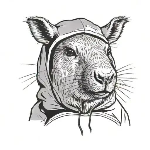 Line Art Capybara In A Hoodie Simple