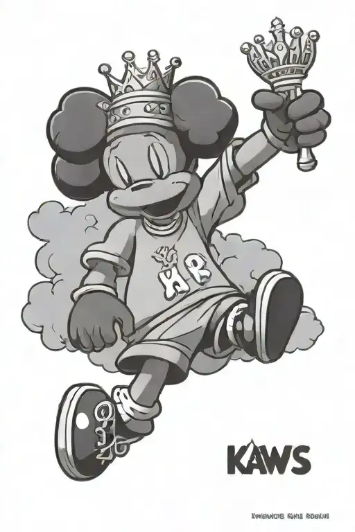 Kaws Mascot In Name Malachi With Crown Over It Cloud Fillers