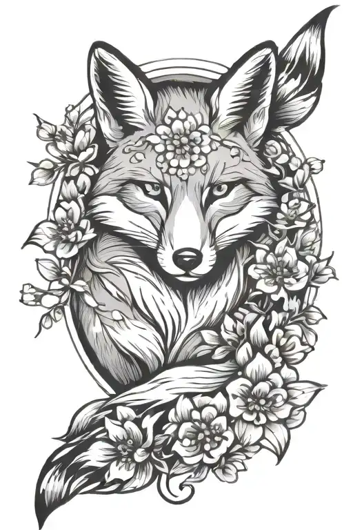 Laying Fox Surrounded Flowers Blooming Cherry Blossom