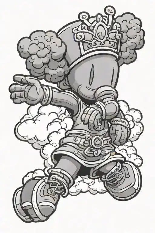 Kaws Mascot In Name Malachi With Crown Over It Cloud Filler