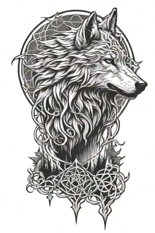 Wolf Howling Celtic Knot Forrest Themed Half Sleeve