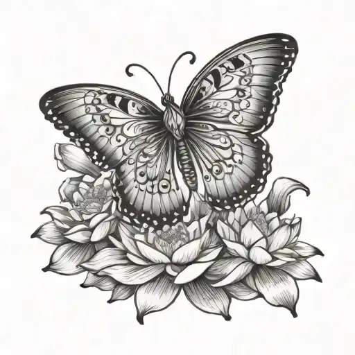 Butter Fly And Lotus Flower