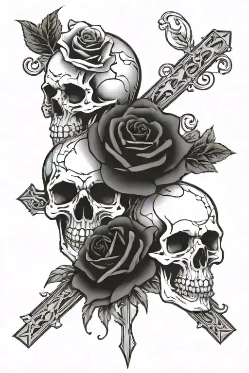 Skulls With A Rose Wrapped In A Cross