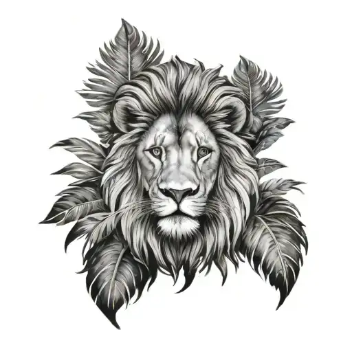 Lion Surrounded With Palms