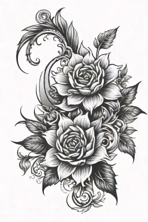 Feminine Spine Tattoo With Flowers And Sun