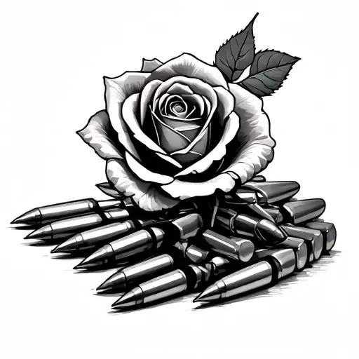 Rose On Top Of Bullets Laying