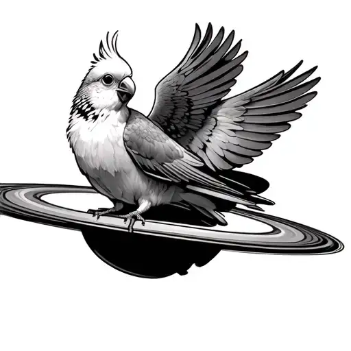 Cockatiel Sitting On Saturns Ring