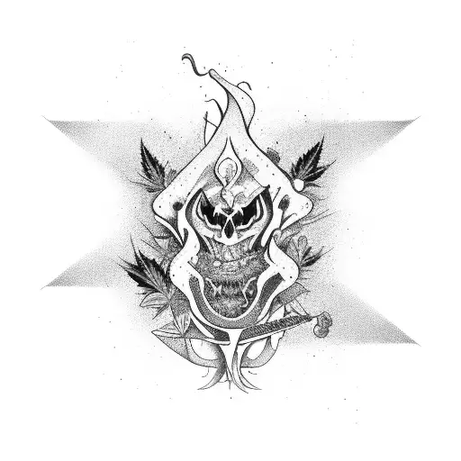 Abstract Design Incorporating Elements Of Cannabis And Demons