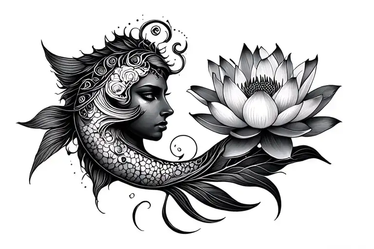 Aquarius And Pisces Zodiac With Lotus Flower