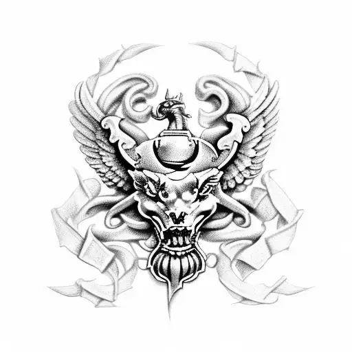 An Elegant Black And Grey Medusa Design Incorporating United States Marine Corps Elements