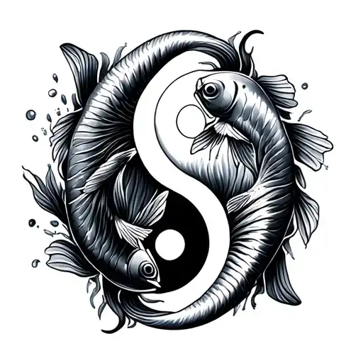 Sketch Of A Tattoo Of 2 Fish In A Yin Yang Setting Whose Tails Smoothly Transition Into Algae