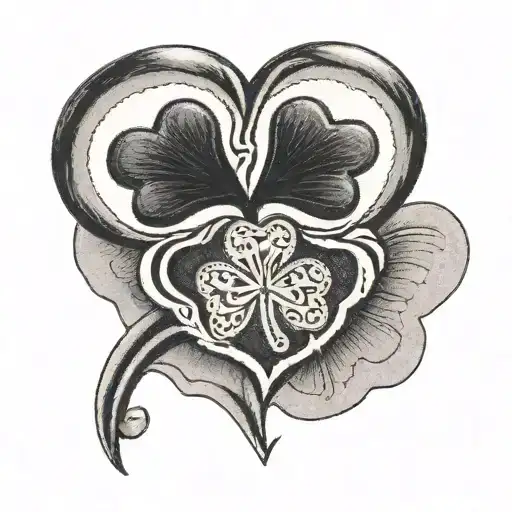 A Black And Grey Tattoo Of A Heart-shaped Shamrock With A Small Silhouette Of Oreo The Dog Inside