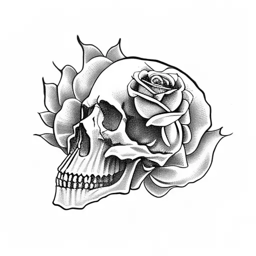 Skull With Roses And Guns