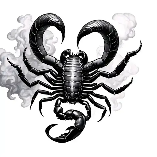 Upper Body Aries Goddess Holding Scorpion Surrounded With Smoke